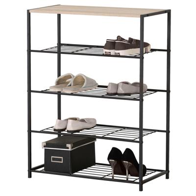 Schoenenrekje van metaal/hout - 4-laags - 63 x 30 x 83 cm - schoenen opbergen - zwart/naturel