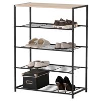 Schoenenrekje van metaal/hout - 4-laags - 63 x 30 x 83 cm - schoenen opbergen - zwart/naturel