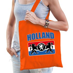 Holland leeuw met wapenschild supporter cadeau tas oranje voor dames en heren