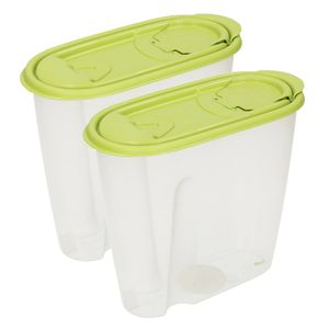Voedselcontainer strooibus - 2x - groen - 1,5 liter - kunststof - 19,5 x 9,5 x 17 cm - Voorraadpot