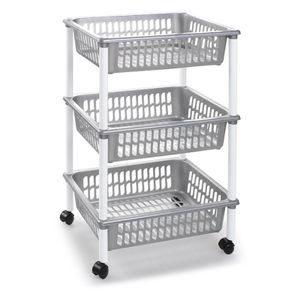 Opberg trolley/roltafel/organizer met 3 manden 40 x 30 x 61,5 cm zilver/wit