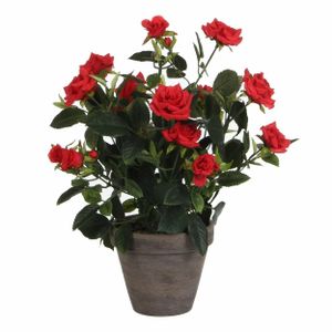Rode rozen kunstplant 33 cm met pot stan grey   -