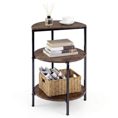 Rond Salontafeltje Salontafel met 3 Planken en Metalen Frame Verstelbare Poten Nachtkastje van Industrieel Hout voor Woonkamer en Slaapkamer 43 x 43 x 63 cm