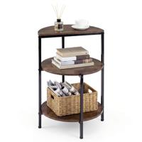 Rond Salontafeltje Salontafel met 3 Planken en Metalen Frame Verstelbare Poten Nachtkastje van Industrieel Hout voor Woonkamer en Slaapkamer 43 x 43 x 63 cm