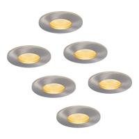 Set van 6 Vegas - LED platte inbouwspots met lage inbouwdiepte 60mm - 6 Watt 570 Lumen - 2700K Warm wit - GU10 LED Module - Dimbaar - Rond - IP44 voor badkamer, buiten en binnen - RVS