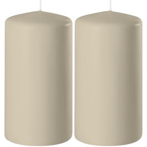 2x Beige cilinderkaarsen/stompkaarsen 6 x 12 cm 45 branduren