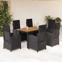 7-delige Tuinset met kussens poly rattan zwart