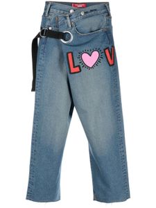 Junya Watanabe MAN pantalon court en jean à imprimé graphique - Bleu