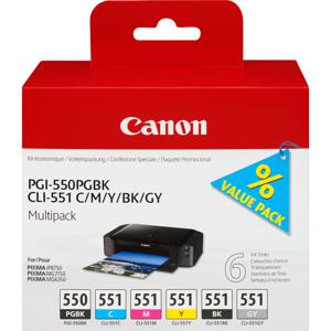 Canon Inktcartridge PGI-550PGBK/CLI-551 Multipack Origineel Combipack Foto zwart, Cyaan, Magenta, Geel, Zwart, Grijs 6496B005