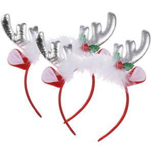 Kerst diadeems/haarbanden - 2x - rendier gewei met oren - zilver - polyester - accessoires