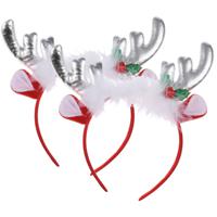 Kerst diadeems/haarbanden - 2x - rendier gewei met oren - zilver - polyester - accessoires - thumbnail