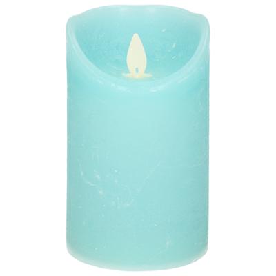 Led kaars/stompkaars - aqua blauw - H12,5 x D7,5 cm - wax - warm wit licht - bewegende vlam