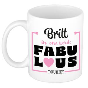 Naam mok Britt - wit - Fabulous - keramiek - 300 ml - cadeau collega beker