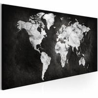 Schilderij - Wereld in Zwart/Wit - Wereldkaart ,  zwart wit