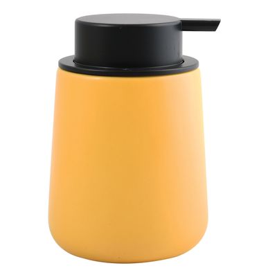 Zeeppompje/zeepdispenser Malmo - Keramiek - saffraan geel/zwart - 8,5 x 12 cm - 300 ml