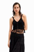 Gehaakte cropped top - BLACK - S - thumbnail