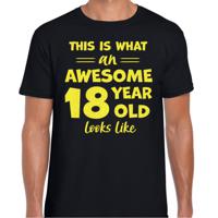 Cadeau T-shirt voor heren - leeftijd 18 jaar - awesome - zwart - glitter geel - Verjaardagsfeest - thumbnail