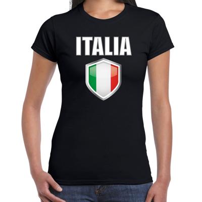 Italie landen supporters t-shirt - zwart - dames - fan kleding - korte mouwen