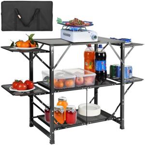 VEVOR Camping Keukentafel Aluminium Opvouwbaar Draagbaar Outdoor Kookstation met 4 Ijzeren Zijkanten 2 Planken en Draagtas Snelle Installatie voor Picknick, BBQ, Strand, Reizen etc.