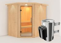 Karibu | Lilja Sauna met Dakkraag | Helderglas Deur | Kachel 3,6 kW Geïntegreerde Bediening - thumbnail