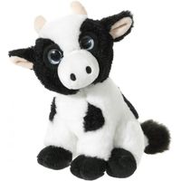 Zwart met witte pluche koe/koeien knuffels 14 cm - thumbnail