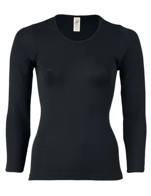 Dames Shirt Lange Mouw Zijde Wol Engel Natur Kleur Zwart Maat 42/44 - Large