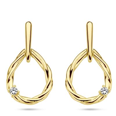 Oorhangers geelgoud-diamant 2 x 0.025 ct Hsi wit 11 x 20 mm