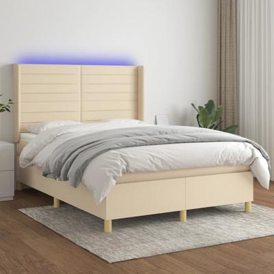 Boxspring met matras en LED stof crèmekleurig 140x190 cm