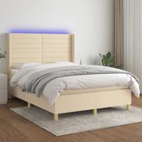Boxspring met matras en LED stof crèmekleurig 140x190 cm