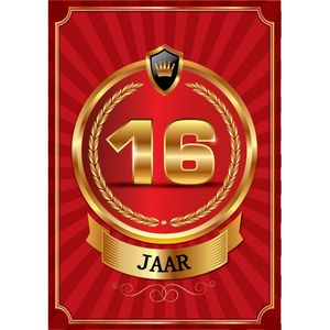 Decoratie poster 16 jaar rood en goud