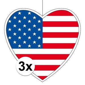 3x Amerika hangdecoratie harten 14 cm   -