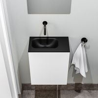 Zaro Polly toiletmeubel 40cm mat wit met zwarte wastafel zonder kraangat links - thumbnail