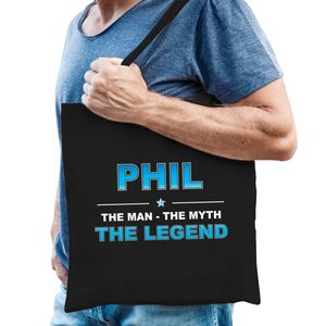 Naam Phil The Man, The myth the legend tasje zwart - Cadeau boodschappentasje   -