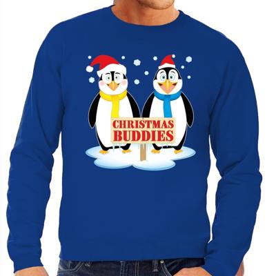 Foute kersttrui / sweater - pinguin vriendjes - blauw - voor heren - Kersttruien