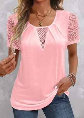 Lace Casual Loose Crew Neck T-Shirt Lace Casual Loose Crew Neck T-Shirt