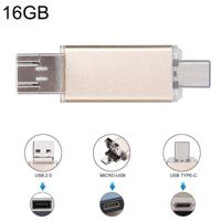 16GB 3-in-1 USB-C / OTG Type-C + USB 2.0 Flash Disk voor Smartphones van de Type-C & PC Computer(Gold)