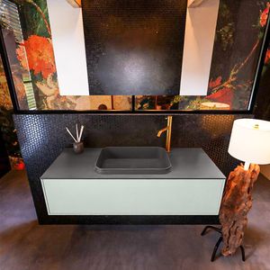 Badkamermeubelset Mondiaz Erin 120 cm met 1 Lade met RIDGE Wastafel Midden Dark grey met 1 kraangat Greeploos Mat Greey