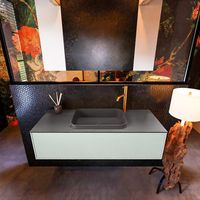 Badkamermeubelset Mondiaz Erin 120 cm met 1 Lade met RIDGE Wastafel Midden Dark grey met 1 kraangat Greeploos Mat Greey