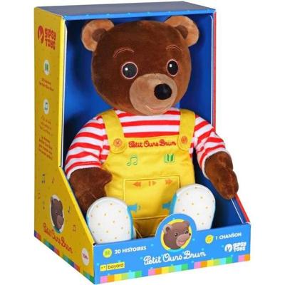 Sprekende muzikale knuffel - Zigeunerspeelgoed - Kleine bruine beer - Verhalenverteller - 28 cm - Bruin Geel Rood
