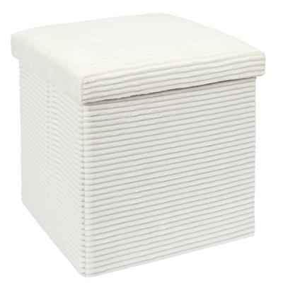 Poef/hocker - opbergbox - rib - wit - polyester/mdf - 38 x 38 cm