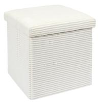 Poef/hocker - opbergbox - rib - wit - polyester/mdf - 38 x 38 cm