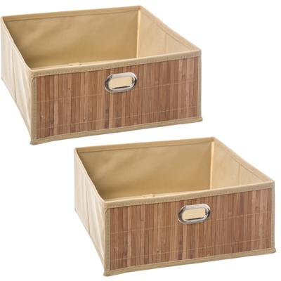 5Five Opbergmand/kastmand - 2x stuks - 13L - beige - linnen/bamboe - 31x15x31 cm