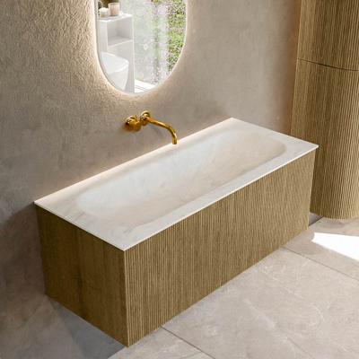 Badmeubel Mondiaz Kurve-Dlux | 110 cm cm | Meubelkleur Dusk | Wastafelkleur Opalo | Solid surface | Wasbak midden spoelbak | Zonder kraangat(en)