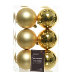 Decoris Kerstballen - 12x stuks - goud - kunststof mat/glans - 8 cm