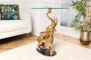 Ronde bijzettafel OLIFANT 80cm goud metaal glas marmeren sculptuur handgemaakt - 43558