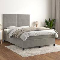 Boxspring met matras fluweel lichtgrijs 140x190 cm
