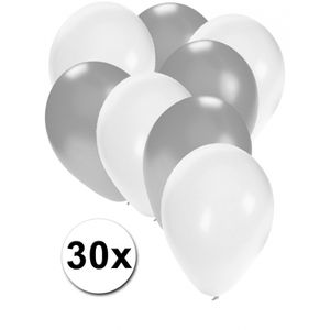 Witte en zilvere ballonnen 30 stuks   -