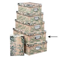 5Five Opbergdoos/box - Green leafs print op hout - L44 x B31 x H15 cm - Stevig karton - Leafsbox - Opbergbox - thumbnail
