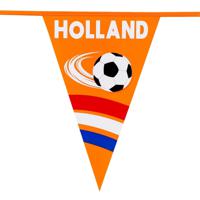 Vlaggenlijn feestslinger - oranje/holland met voetbal - 6 meter - 15 vlaggen - kunststof - thumbnail