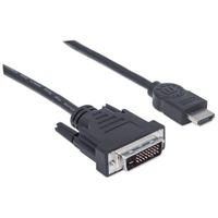 Manhattan 372503-CG HDMI-kabel HDMI / DVI Adapterkabel HDMI-A-stekker, DVI-D 24+1-polige stekker 1.80 m Zwart Schroefbaar - thumbnail